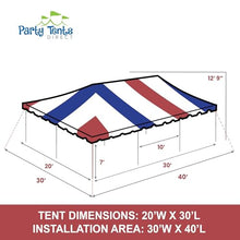 Party Tents Direct 20' x 30' Weekender Pole Canopy, Red White & Blue Top