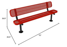 COATEDOUTDOORFURNITURE Bench, Red, Punched, 6Ft, with Back, Surface