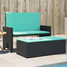 KGTKGTYER Patio Bench with Cushions and Footstool, 2-in-1 Outdoor Loveseat Sofa Bed, PE Rattan Garden Furniture Set, Black