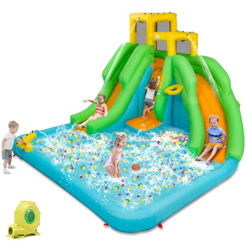 HONEY JOY Inflatable Water Slide 6-in-1 Kids Bouncer Multicolored