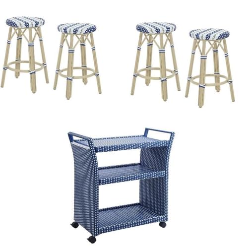 Furniture of America FOA Aluminum 30-Inch Patio Barstools with Bar Cart 5PC Set Blue