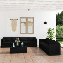 GKHPYURE 9 Piece Patio Lounge Set with Cushions Poly Rattan Black