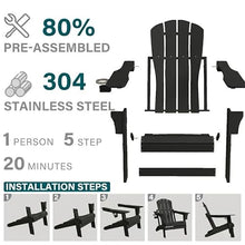Folding Adirondack Chair with Cup Holder - All-Weather HDPE Outdoor Chair, Ultra-Portable Lawn Chair with Ergonomic Wide Seat Design, Outdoor Chair for Patio Fire Pit Beach Camping (Black, 6PCS)