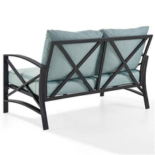 Afuera Living Metal/Fabric Patio Loveseat, Mist Green Cushions and Black Finish, 54" W x 30.5" D x 32" H, Weatherproof Steel Frame, UV/Fade-Proof Cushions, Outdoor Balcony or Porch Seating, Seats 2