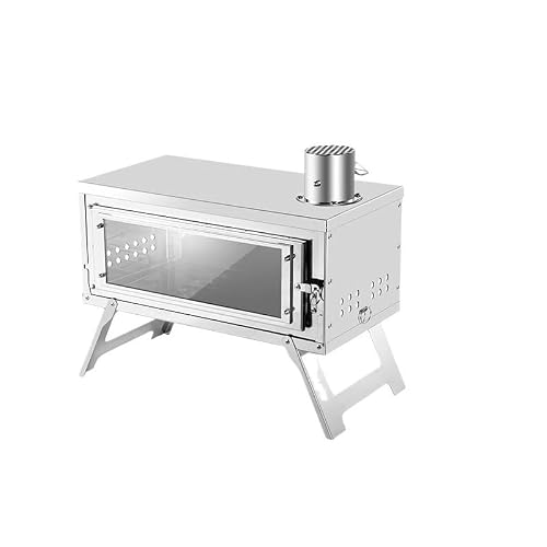 Fire Pit Wood Stove Combustion Compact Assembly Easy Bonfire Heat Resistant Glass Window with Chimney Outdoor Camping