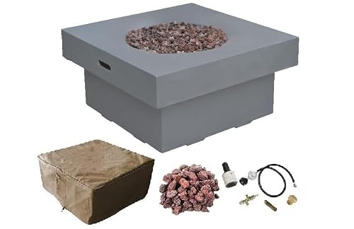 AMS Fireplace | Modeno | Brandford | Firepit Table | Cover and Lava Rocks Included | (Fuel: Liquid Propane - Light Gray)