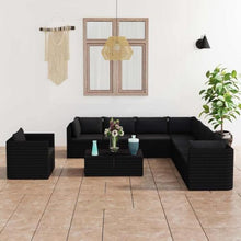 YUOGHRTFE 10 Piece Patio Lounge Set with Cushions, Black Poly Rattan