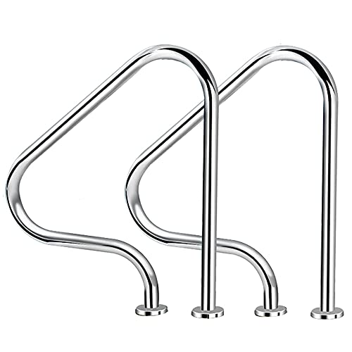 Swimming Pool Grab Rail Pool Handrails Rustproof Pool Stair Railing with Quick Mount Base Thickness 1mm 250lbs Load Capacity/Silver / 80x80x27cm (Silver 80x80x27cm)