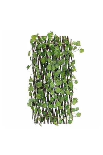 SODEF Expandable Faux Ivy Leaf Garden Fence Screen - 47.2 in Height x 3 Meters - Decorative Privacy Screen for Balcony, Garden, and Home - Realistic Greenery - Green