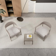Hassyee 3 Pieces Bistro Set with Square Coffee Table and PP & Steel Frame for Backyard, Balcony, Outdoor Furniture Set with Soft Cushions and Anti-Slip Bottom for Poolside, Lawn (Warm Grey)