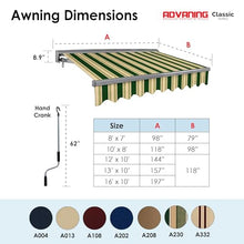 ADVANING Classic Series 12'X10' Manual Retractable Awning, 100% Acrylic UV+ Sun Shade Canopy, Green w/Beige Stripes, MA1210-A230H