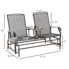 Kaimei Double Glider Loveseat with Table, Steel Frame Patio Rocking Chair, Outdoor Seating for 2 - Breathable Mesh Fabric, Gray