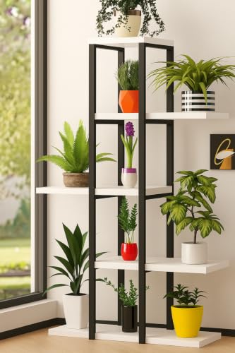 SODEF Decorative 5-Tier Metal Plant Stand Shelf | Black Finish | Modern Scandinavian Style | 43.3" High | Versatile for Living Room, Balcony, Office | Holds up to 33.1 lb per Shelf - Black