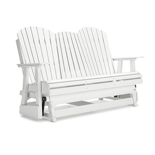 Benjara BM315939 Sami 67 Inch Outdoor Adirondack Glider Loveseat, Dropdown Cupholders, White
