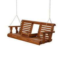 Porchgate Amish Heavy Duty Console Porch Swing with Fold Down Cup Holders in Cedar Stain - Amish Made in The USA from Treated Pine, Hanging Chains Included