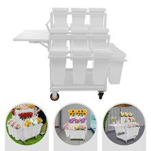 WANLECY Flower Cart Display, 3 Layers Flower Bar Stand with 18 Buckets and Worktable Flower Display Stand for Balcony Garden Florist Shop (White)