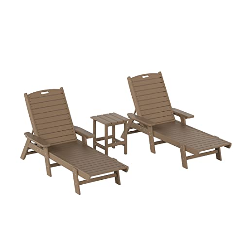 WestinTrends Malibu Poly Reclining Chaise Lounge Set with Table Weathered Wood