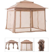 RWGOVLU Folding Backyard Gazebo,Pop Up Gazebo,Metal Patio Garden Gazebo Pergola Tent,Gazebo with Nettings and Curtains,Easy Installation (Khaki)