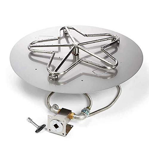 HPC Fire Match Light Gas Fire Pit Kit (TOR-PENTA24MLFPK-FLEX-NG), 24" Pan, 18" Torpedo Burner, Natural Gas