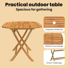 KGFHERENB Folding Patio Table 63" x 33.5" x 29.5", Solid Eucalyptus Wood Oval Dining Table for Outdoor Picnic and Dining, Foldable Space Saving Wooden Table for Backyard