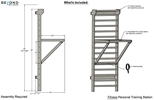 Beyond Balance Stall Bar Training Tower with Adjustable Pull-Up Dip Bar Attachment - Beech Rungs