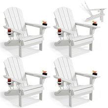 PLUUV Adjustable Folding Adirondack Chairs Set of 4 with Cup Holders, White