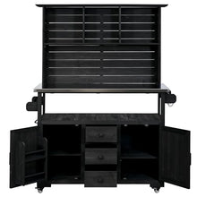 GDFStudio Preden Outdoor Storage Bench Table with Cabinet, Patio Wooden Potting Bench, Garden Storage Work Bench with Stainless Steel Top, Drawers, Cabinets, Shelves and Hooks, Kitchen Island, Black