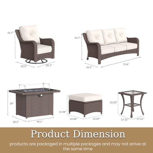 Aeeiua 7 Piece Patio Furniture Set with Fire Pit Table