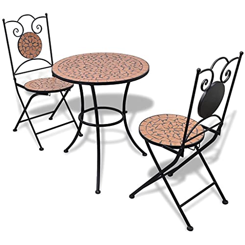 JKSVTF 3 Piece Bistro Set Ceramic Tile Terracotta, Garden Table and Chairs, Garden Chairs Set, Patio Set, Outdoor Table and Chairs