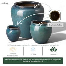 19 in. D Teal Ceramic Round Planter High-fire treatment with Drainage Hole