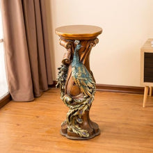 Hassyee Ornate Peacock Pedestal Plant Stand, 32.7" European Classical Resin Column Sculpture, Decorative Flower Pot Holder Display Stand, Vintage Indoor Decor for Living Room, Entryway, Foyer (Brown)