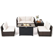 YWMLFZ 6PCS Patio Furniture Set Rattan Cushioned Gas Fire Pit Table Beige
