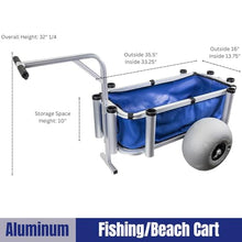 Jeremywell Outdoor Heavy Duty Aluminum Fishing Cart/Beach Cart with Large Wheels for Fishing, Camping, 35"x 16" Basket, Anti-Corrosion, Heavy Duty