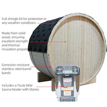 AMOCANE Outdoor Barrel Steam Sauna for 4-6 Person, Canadian Spruce Wooden Saunas Room for Home, Traditional Backyard Spa with 6 KW TOULE Heater, Rocks, Bucket (70.87”x 70.87”x 70.87”)