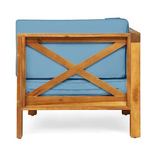 Christopher Knight Home Brava Outdoor Modular Acacia Wood Loveseat with Cushions, Teak and Blue
