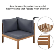 Merax Outdoor L Shaped Sofa with Coffee Table & Armrest & Beige Cushions, Strong Wood Structure Exotic Patio Furniture Set Water-Resistant, for Garden Balcony Poolside (Gray)