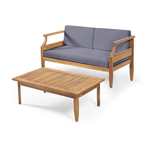 Christopher Knight Home Gallia Outdoor Loveseat Set, Teak Finish, Dark Gray