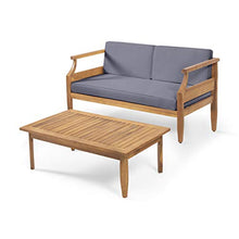 Christopher Knight Home Gallia Outdoor Loveseat Set, Teak Finish, Dark Gray