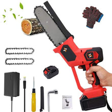 Mini Chainsaw, 8 Inch Cordless Portable Electric Chainsaw, Rechargeable Battery Operated One-Hand Portable Garden Saw for Tree Branch Wood Cutting(Red,2 batteries)
