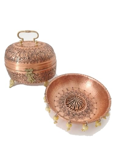 SODEF Copper Hamam Bag with Feet Traditional Turkish Bath Accessory for Spa and Travel - Red Patina