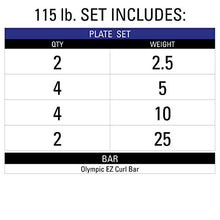 XMark Olympic Bar Curl Bar with Weights TEXAS STAR 115 lb Set, Black Manganese EZ Curl Bar