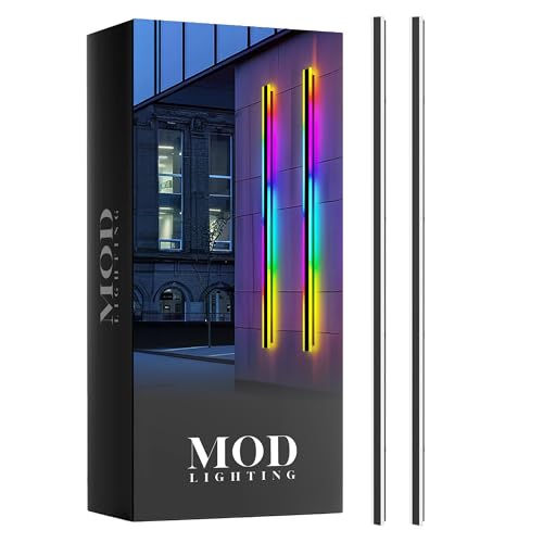 MOD LIGHTING Haylen Wired LED Outdoor Wall Light (2-Pack), 94" Water Resistant RGB Outdoor LED Sconce, Remote Dimming Modern Wall Sconces for Patio, Garage, Black