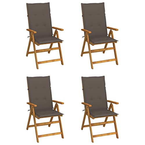 KUTYWEXFM 4-Piece Reclining Patio Chairs with Cushions Acacia Wood