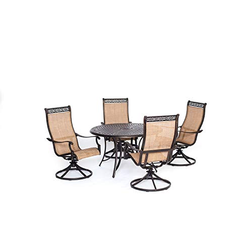 CAMBRIDGE Legacy 5-Piece Patio Dining Set with 4 Sling Swivel Rockers and 48-Inch Round Table, Tan