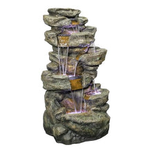 Alpine Corporation 51" Tall 6-Tier Outdoor Rainforest Waterfall Floor Fountain, Weather-Resistant Design with Color-Changing LED Lights & Remote Control, Gray