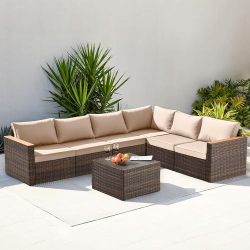 HTERWQEA 7-Piece Outdoor Furniture Set, Patio Sectional Conversation Set for Backyard, Garden, Porch, Balcony, or Poolside Use
