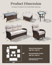 AOUKI Patio Furniture Set with Luxury 6" Cushions, 11 Pieces Swivel Rocking High Back Patio Chairs, Couch and Ottoman, Outdoor Wicker Conversation Set for Deck, Porch, Backyard, Poolside, Beige