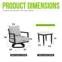 Nevoc Outdoor Bistro Set, 3 Piece Conversation Set, 2 Swivel Chairs and Patio Side Table, 1 Marble White Table and 8.6" Thick Cushions Chairs for Backyard, Porch, Balcony