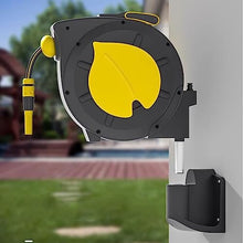 GLigeT Hose Pipe Holder Garden Hose Reel Wall Mounted, 30M/100Ft Auto Retractable Hosepipe Wall-Mounted Portable 180° Swivel Hose Box with Spray Nozzle and Hose Hose Pipe Hanger