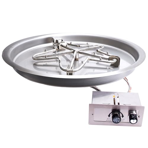 HPC Fire Push Button Flame Sensing Gas Fire Pit Kit (TOR-PENTA25FPPK-FLEX-NG), 25" Pan, 18" Penta Torpedo Burner, Natural Gas
